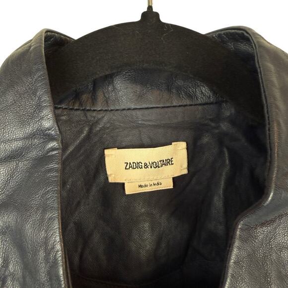 Zadig&Voltaire Verys Open Front Crinkled Leather Blazer Jacket Blue Size 34/XS - Picture 3 of 10